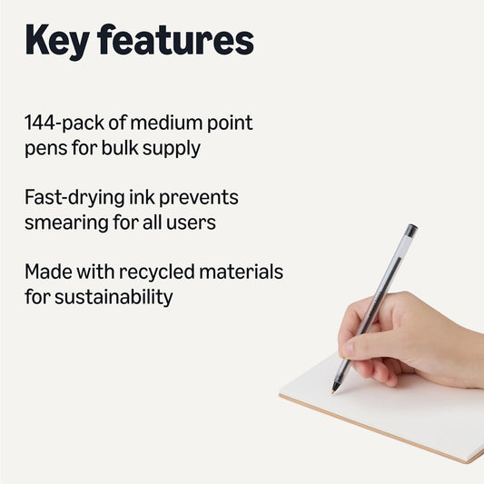 Amazon Basics Ballpoint Pens, Medium Point 1.0mm, Blue Ink, 144-Pack