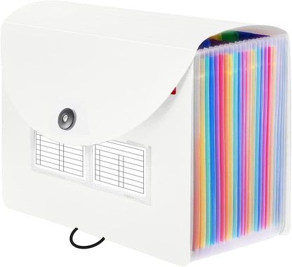 Sooez 24 Pockets Expanding File Folder with Blank Labels, According File Organizer with Expandable Cover, Desktop Accordion Folders Letter A4 Paper Document Storage Organizer, Black