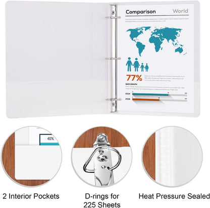 Comix D-Ring Basic View Binder 1 inch 3 Ring Binders, 2.4mm-Thick, Hold 225 Sheets of 8.5" x 11" Paper, 12 Pack (White)