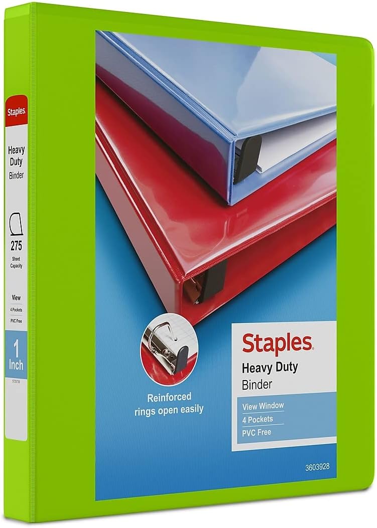Staples Heavy-Duty 2-Inch D-Ring View Binder, Reinforced Spine, Holds Up to 450 Sheets, Gray, for Office & School