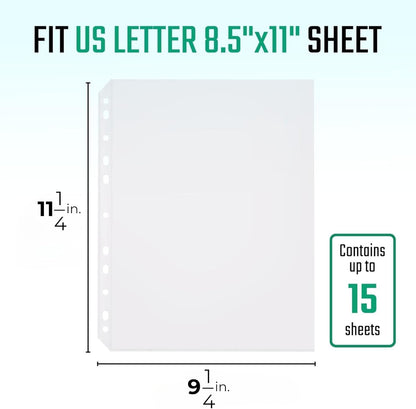 FLEXOFFICE 200 Pack, Extra Heavy Duty Sheet Protectors 8.5 x 11, Non-Glare, Top Loading 9.25 x 11.25 inch, Clear Page Protectors, Plastic Sleeves Reinforced 11-Hole Fit for 3 Ring Binder