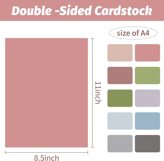 YINUOYOUJIA 8.5x11Inch Colored Cardstock,10 Assorted Morandi Mixed Colors Vintage Card stock,92lb/250gsm,20 Sheets Heavyweight Construction Paper,For DIY Projects School Supplies And Scrapbook