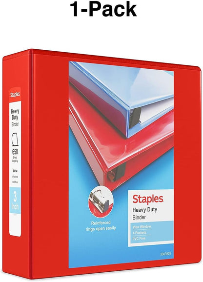 Staples Heavy-Duty 2-Inch D-Ring View Binder, Reinforced Spine, Holds Up to 450 Sheets, Gray, for Office & School