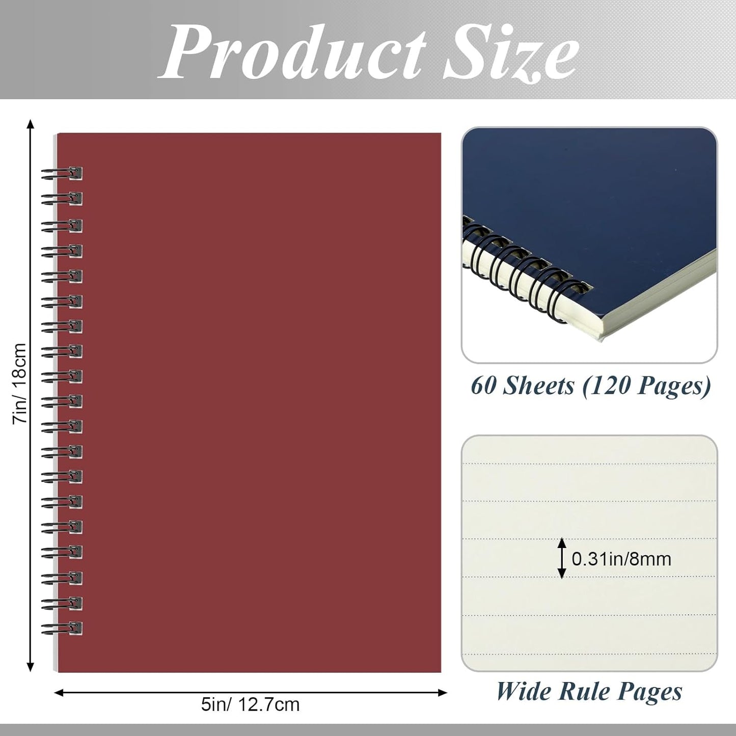 Leelosp 12 Pack Small Spiral Notebook Lined Spiral Journal College Ruled Notebook Wire Bound Kraft Cover, 120 Pages for Work (Multicolor,5.5 x 8.3 Inch)