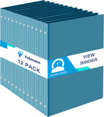 Fulmoon 12 Pcs Economy View 3 Ring Plastic Binder 12.2 x 9.8 Inch Plastic Round Ring Binders with Pockets Notebinder for Meetings for Home, Office, School(White, 1/2 Inch)