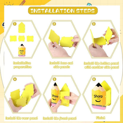 2 Pcs Wooden Pencil Dispenser for Classroom - Sharp and Dull Pencil Holder for Classroom Organization - Cute Pencil Shaped Storage Caddy Teacher Must Haves for Back to School, Yellow