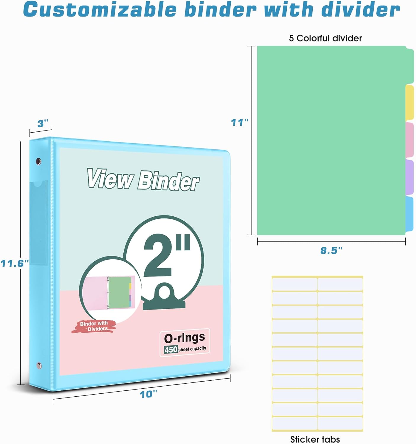 3 Ring Binder 1.5 inch，Cute Binder Organizer with 5 Tab Dividers Fits 175 Sheets of 8.5x11 Paper,Customizable Clear Cover with Inside Pockets,Aesthetic 1.5" Three Ring Binders for School Office,Purple