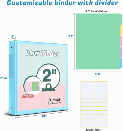 3 Ring Binder 1.5 inch，Cute Binder Organizer with 5 Tab Dividers Fits 175 Sheets of 8.5x11 Paper,Customizable Clear Cover with Inside Pockets,Aesthetic 1.5" Three Ring Binders for School Office,Purple