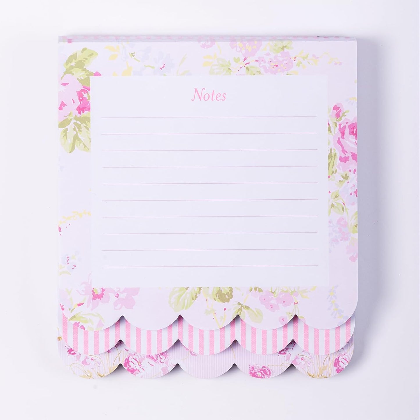Laura Ashley 3-in-1 Scalloped Edge Layered Notepad – 6.5 x 7.5 Inch Writing Pad with 150 Lined Tear-Off Sheets, Elegant Heirloom Cottage Stationery, Glue-Bound with Sturdy Backboard
