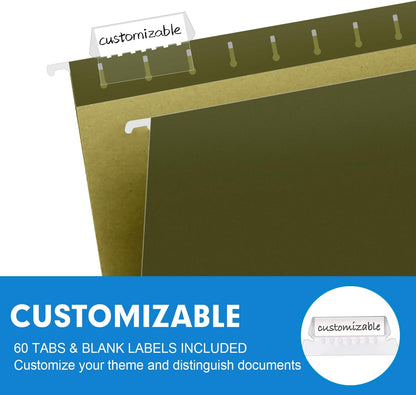 Hanging File Folders, RAZCC 60 Pack Reinforced Hanging Folders Letter Size, Designed for Bulky Files, Filing Cabinet, Adjustable Tabs, Green