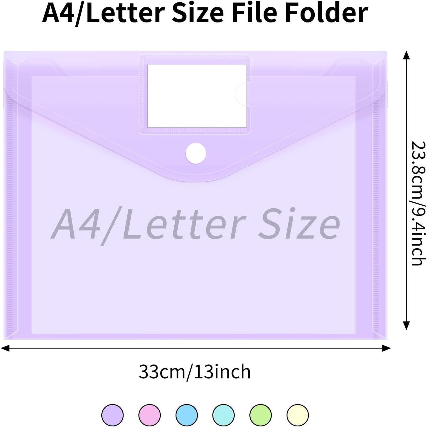 EOOUT 30 Pack 10 Color Plastic Envelopes Poly Envelopes, Hook & Loop Closure File Folders Clear Document Folders File Envelopes with Label Pocket A4 Size