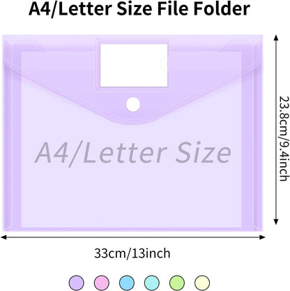 EOOUT 30 Pack 10 Color Plastic Envelopes Poly Envelopes, Hook & Loop Closure File Folders Clear Document Folders File Envelopes with Label Pocket A4 Size