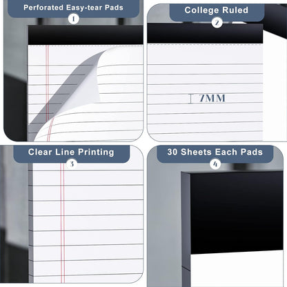5 Pcs Note Pads 5 x 8 Inch Small Legal Pads 5 x 8 Colored Notepad 5 x 8 Micro Perforated Writing Pads Lined Paper College Ruled 30 Sheets Notebook for Study, To-Do Lists, School & Office Supplies