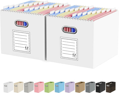 Oterri File Organizer Box, Portable Collapsible Cardboard File Folder Organizer with Handle for Letter Size Hanging Files, Document Storage Box for Home Office & Classroom (4 Packs, Black)