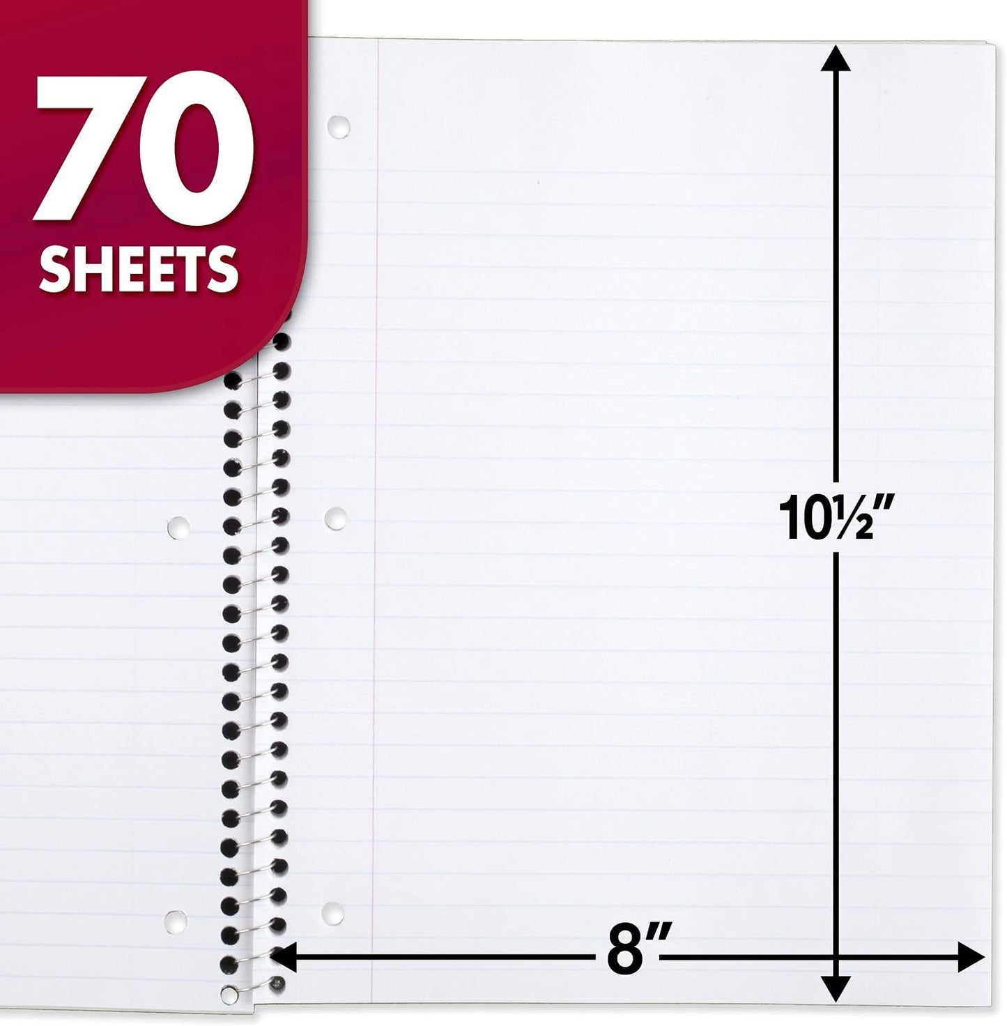 Mead Spiral Notebook, 1 Subject, Wide Ruled Paper, 7-1/2" x 10-1/2", 70 Sheets, Color Will Vary (05510)