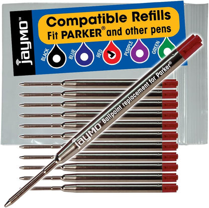 Jaymo Replacement for Parker 1950369 and Bastion - Measures 3.875 in / 98 mm Long - G2 Ballpoint Pen Refill - 6 Black