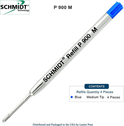 4 Pack - Ink Refill Blue Medium Schmidt P900 Parker Style Ballpoint Refill