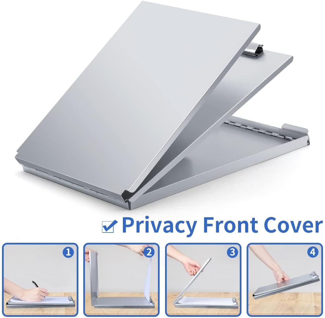 Sunnyclip Aluminum Clipboard with Storage(Memo Size), Recycled Metal Form Holder Binder Fits Paper Size up to 5.66 x 9.5 inches, A5 Size
