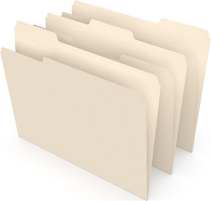 Staples Recycled File Folders, Legal Size, 1/3‑Cut Tabs, Manila, 30% Recycled Paper Stock, 100/Box