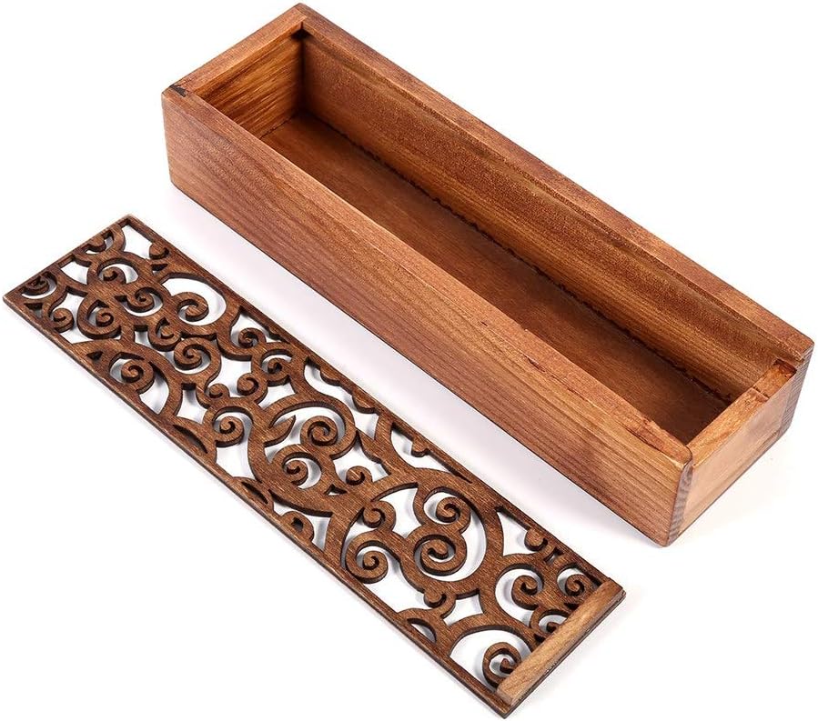 Joyzan Wooden Pen Box, Wood Pencil Storage Case Retro Stash Organizer Removable Cover Rectangular Ballpoint Pen Display Holder Gift Desktop Office Necklace Bracelet Jewelry Cosmetic