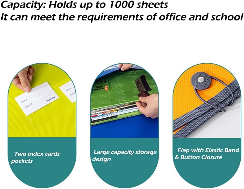 Expanding File Folder Document Organizer with Elastic Cord & Button Closure, Letter Size, 3.5" Expansion, Letter A4 Expandable File Folder for Home School Office Organization, 3 Pack
