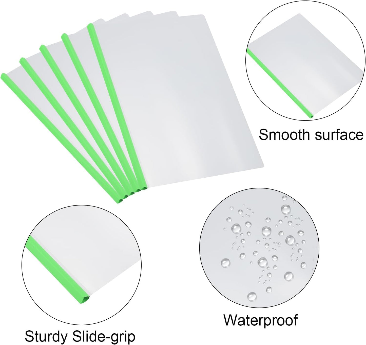 PATIKIL Clear Report Covers with Sliding Bar, 20 Pcs 10mm Slide-Grip Resume Covers 75 Sheets Capacity, A4 Presentation Folders for File, Resume, Green