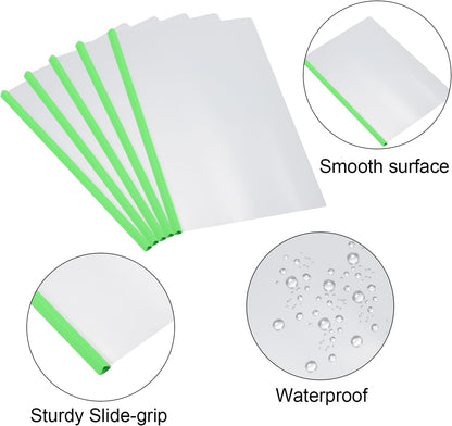 PATIKIL Clear Report Covers with Sliding Bar, 20 Pcs 10mm Slide-Grip Resume Covers 75 Sheets Capacity, A4 Presentation Folders for File, Resume, Green