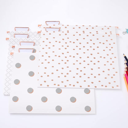 Y YOMA 12 Pack Rose Gold Hanging File Folders Letter Size Decorative File Folder Cute Pretty Hanging Folder Organizer for Filing Cabinet Office Home with 1/5-Cut Adjustable Tabs, 3 Gold Foil Design