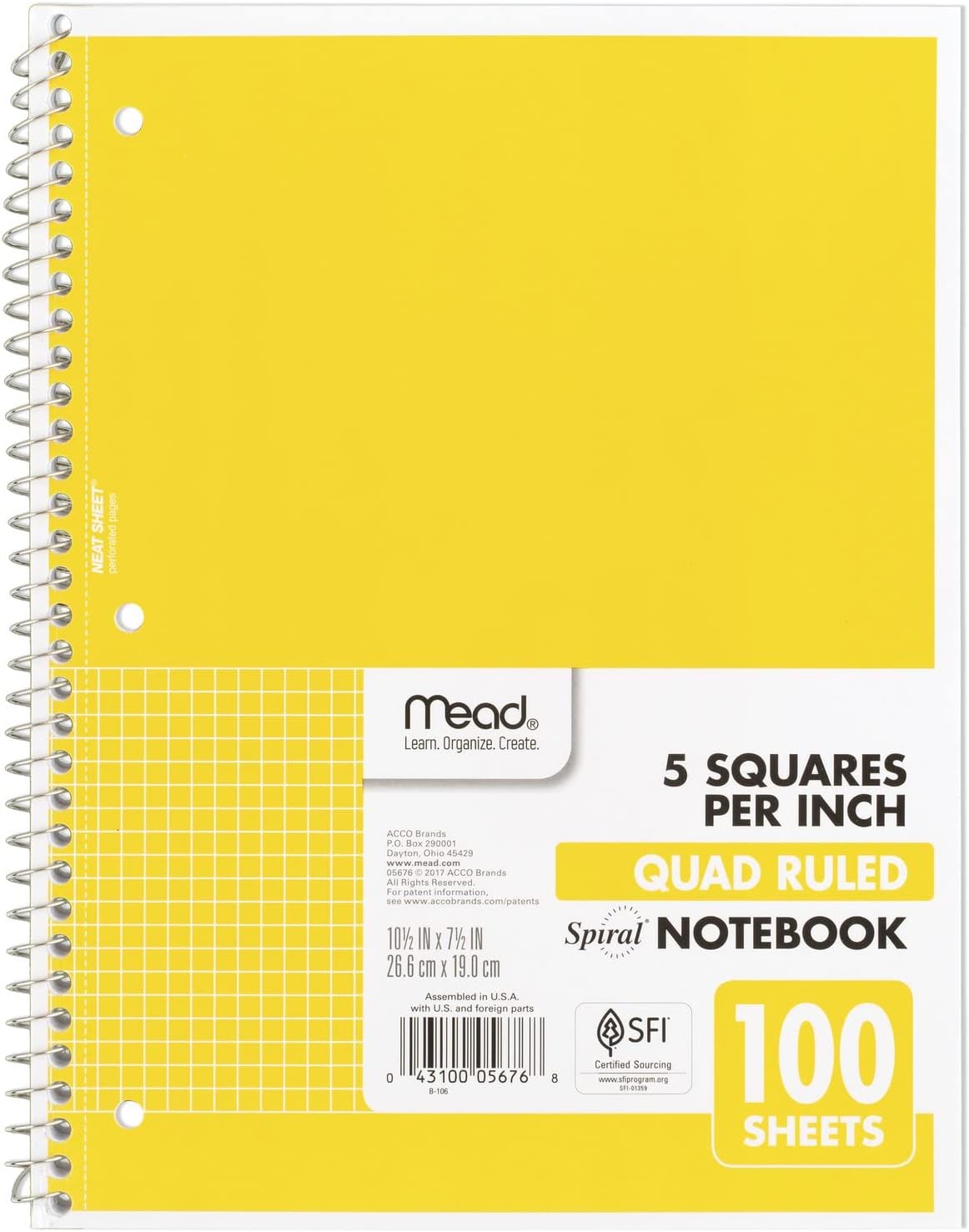Mead Spiral Notebook, 1 Subject, Graph Ruled Paper, 7-1/2" x 10-1/2", 100 Sheets, Black (05676AA5)