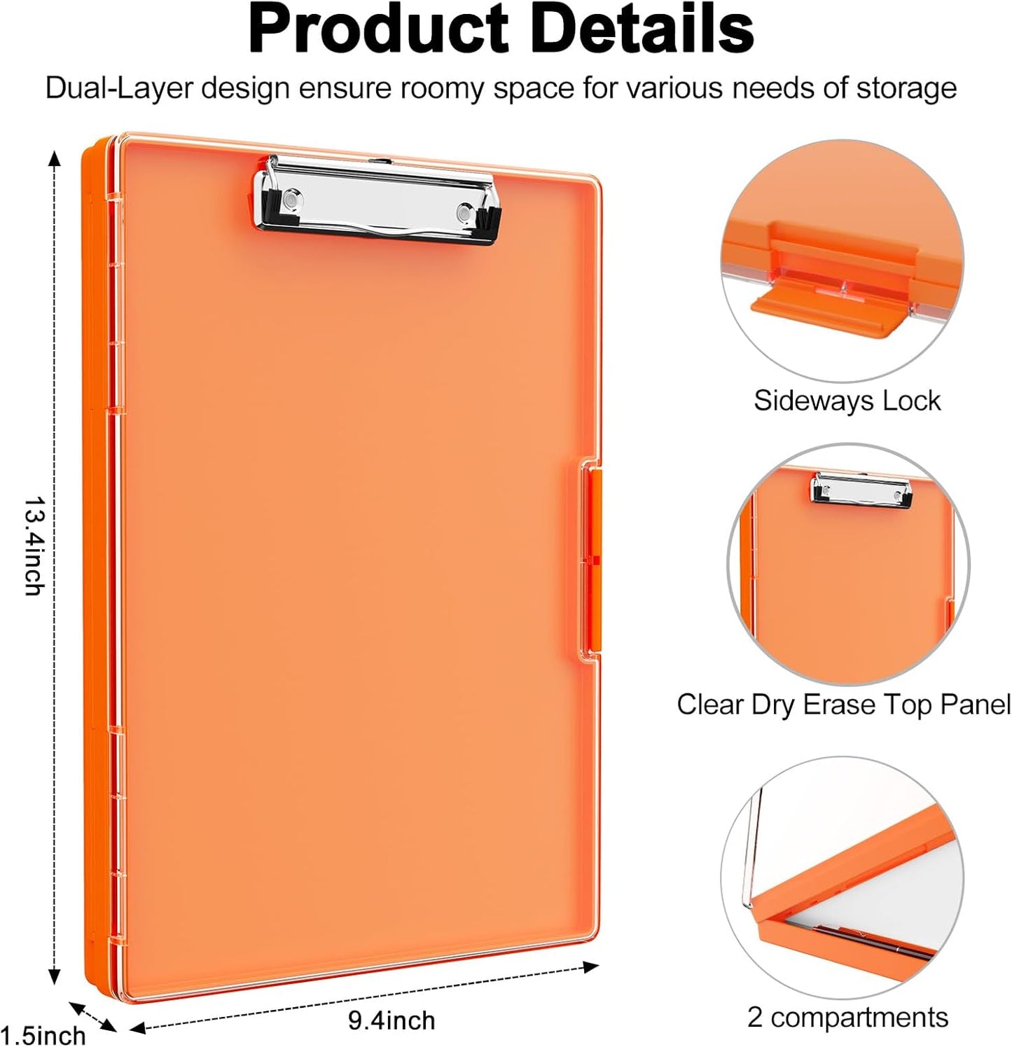 Piasoenc Clipboard with Storage, 8.5 x 11 Clip Boards with 2 Storage Case and A4 Paper Folder, Clear Dry Erase Top Panel, Heavy Duty Plastic, Folio & Side Opening, for Nurses, Teachers, Lawers,Black
