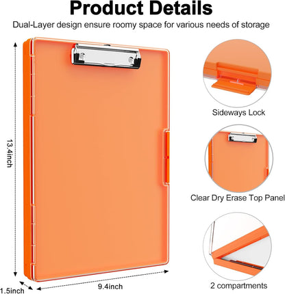 Piasoenc Clipboard with Storage, 8.5 x 11 Clip Boards with 2 Storage Case and A4 Paper Folder, Clear Dry Erase Top Panel, Heavy Duty Plastic, Folio & Side Opening, for Nurses, Teachers, Lawers,Black
