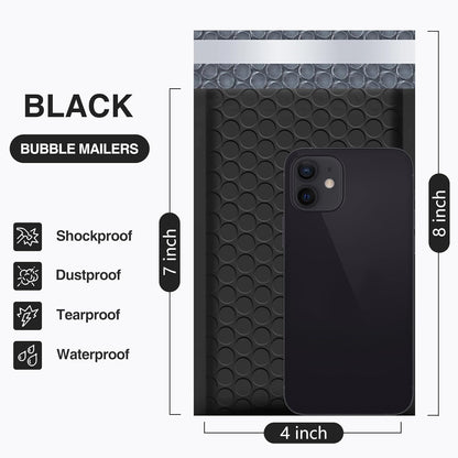 UCGOU Bubble Mailers 4x8 Inch Black 50 Pack Usable Size 4x7 Padded Envelopes Small Business Mailing Package Opaque Self Seal Adhesive Waterproof Boutique Shipping Bags for Jewelry Makeup Supplies #000