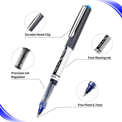 EYEYE 0.7mm Black Roller Ball Pens 25 Pack, Medium Point Rollerball Pen Quick Dry, Liquid Ink Pens Fine Point Smooth Writing Pens for Journaling, Note Taking, Office and School Supplies