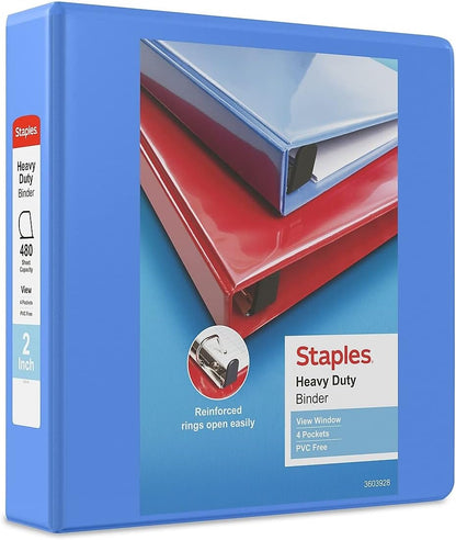Staples Heavy-Duty 2-Inch D-Ring View Binder, Reinforced Spine, Holds Up to 450 Sheets, Gray, for Office & School