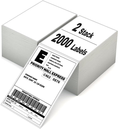4x6 Thermal Labels 500/Stack, HUOJI Shipping Thermal Labels 4x6 Fanfold Compatible with Rollo, Zebra, MUNBYN Printers (Commercial Grade)
