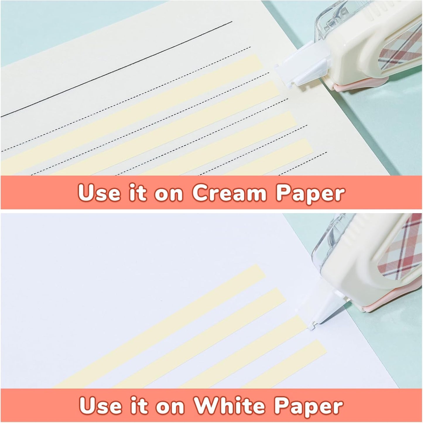 Temiary 5 Pcs Aesthetic Beige Correction Tape, Smooth Glide Quick Dry Tapes for Instant Corrections, Easy to Use White Tape Out Applicator Set for Office Note Taking, Journaling (Plaid Patterns)