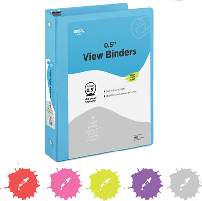 3 Inch Binder 3 Ring Binders Green, Slant D-Ring 3” Clear View Cover with 2 Inside Pockets, Heavy Duty Colored School Supplies Office and Home Binders – By Enday