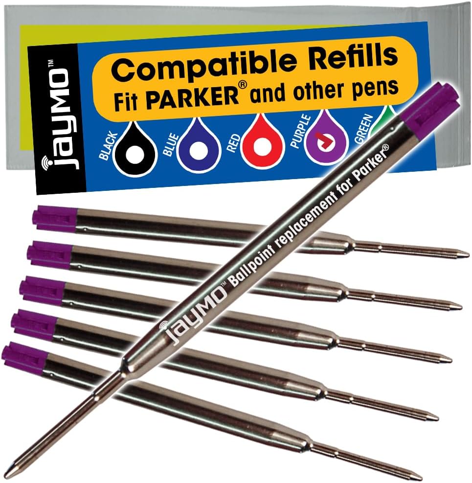 Jaymo Replacement for Parker 1950369 and Bastion - Measures 3.875 in / 98 mm Long - G2 Ballpoint Pen Refill - 6 Black