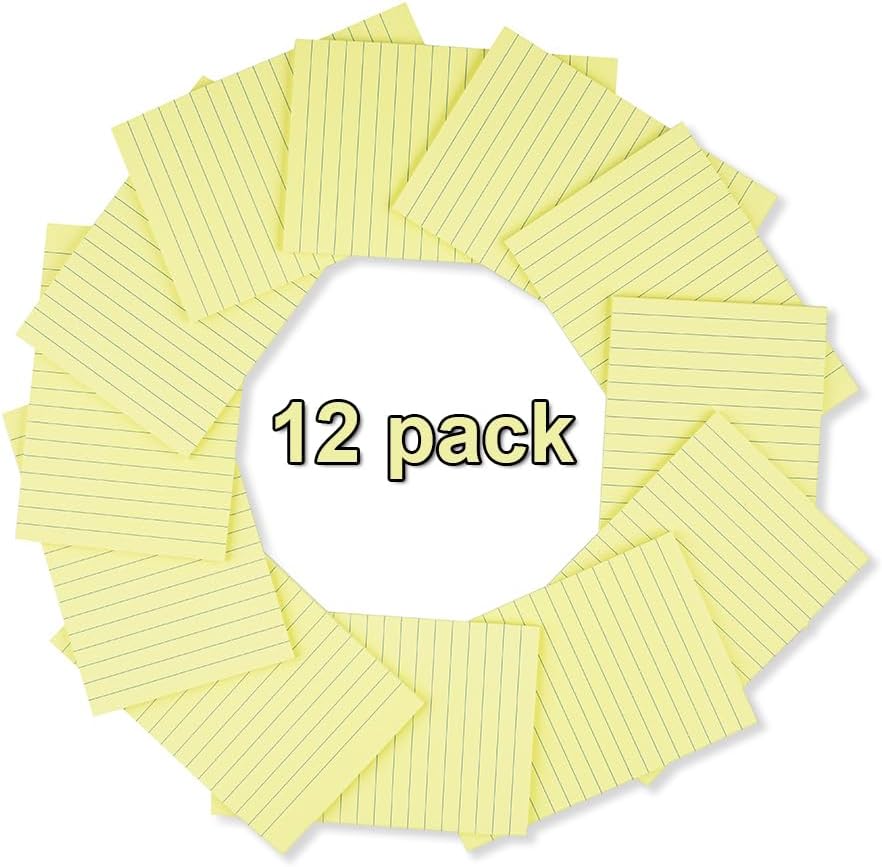 (12 Pack) Lined Sticky Notes 4x6 in,Yellow Large Notepads with Lines,Ruled Stickies Super Sticking Power,Office School Memo Note Pads,Post on Windows Doors,Recyclable,Easy to Write on,Hold Well
