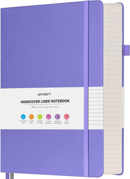 Lined Journal Notebook, Large A5 College Ruled Notebook, 312 Numbered Pages Work Notebook with Index Stickers, 100gsm Thick Paper, Hardcover Vegan Leather Journal for Women Men School Office, Black