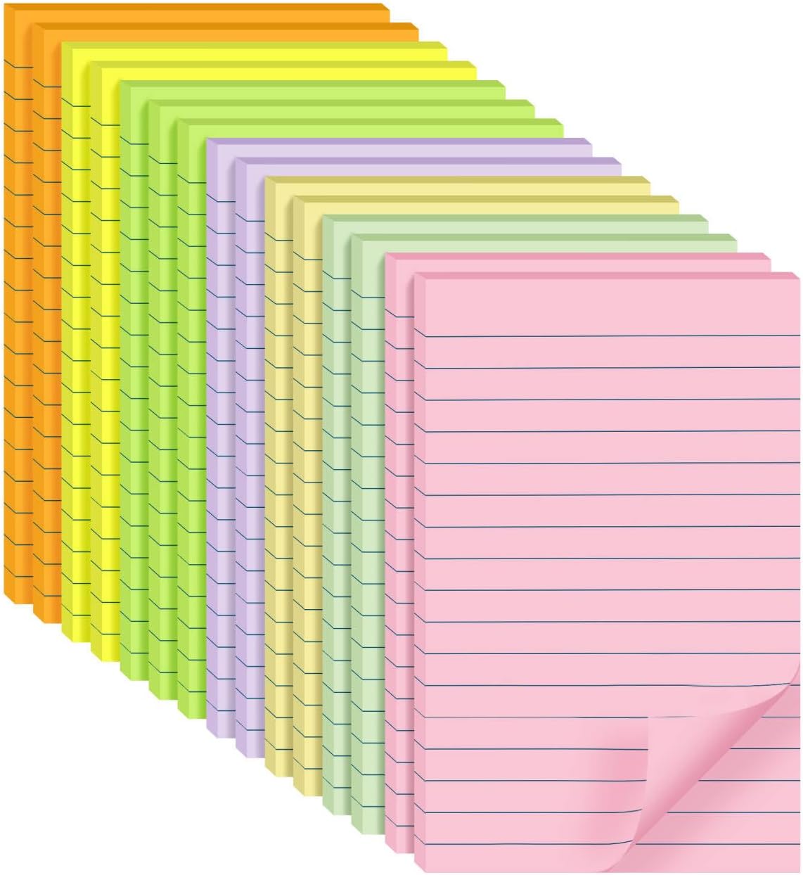 (12 Pads) Lined Sticky Notes 4x4 in Post, 6 Bright Colors with Lines Self-Stick Note Pads it, Strong Adhesive, 46 Sheets/Pad, 552 Sheets in Total
