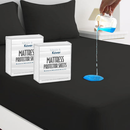 Magik & Kover Twin Mattress Protector Waterproof Cover 2 Pack, Waterproof Bed Twin Fitted Sheet Only, Machine Washable Deep Pocket Single Size Mattress Cover for Kids with Elastic Rubber Band, Grey