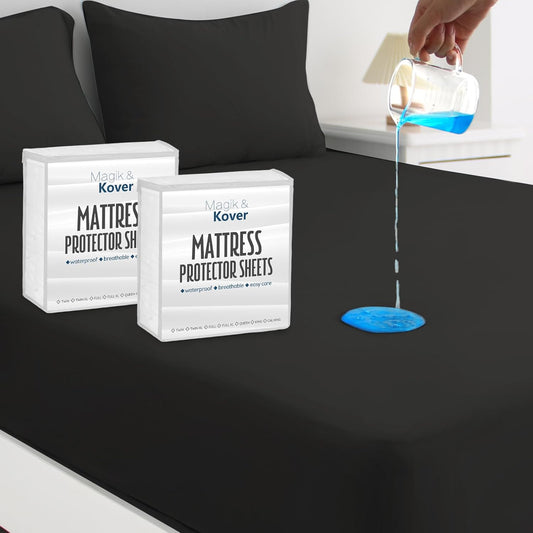 Magik & Kover Twin Mattress Protector Waterproof Cover 2 Pack, Waterproof Bed Twin Fitted Sheet Only, Machine Washable Deep Pocket Single Size Mattress Cover for Kids with Elastic Rubber Band, Grey