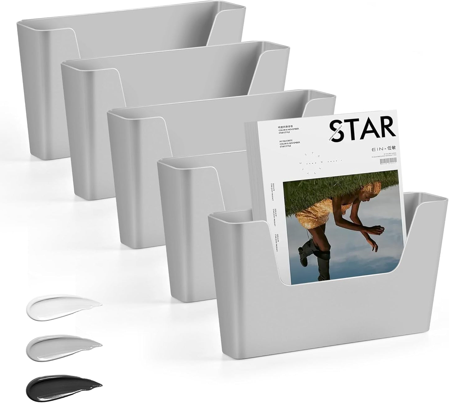Jomola No Drilling Wall Mount File Holder - Office Wall Hanging Files & Magazines Organizer - Plastic Door Mount with Adhesive Pad, Gray (1 Count)