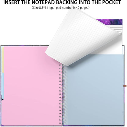 Rimilak Spiral Clipboards Folio with Refillable Lined Notepad, 14.5 x 9.8 In, Hardcover Cover with 5 Interior Pockets, Elastic Band and Pen Loop Series. Cute Stylish Clipfolio, Daisy Flower