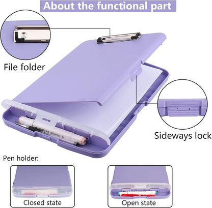 SFLHHDM Purple Clipboard, Clip Boards 8.5x11, Teacher Clipboards with Storage, Plastic Clipboard with Pen Holder, Clipboards Storage for Women Teachers Work, School & Office Supplies