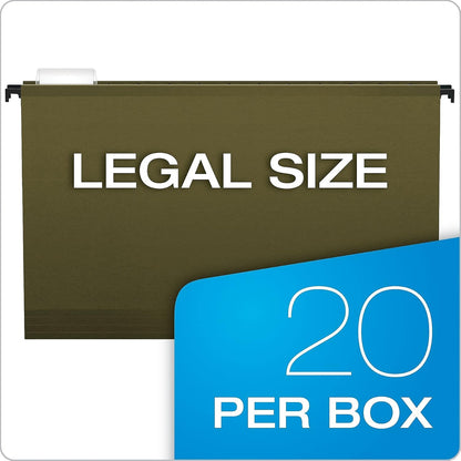 Pendaflex SureHook Reinforced Hanging File Folders, Legal Size, Standard Green, 1/5 Cut, 20/BX (6153 1/5)