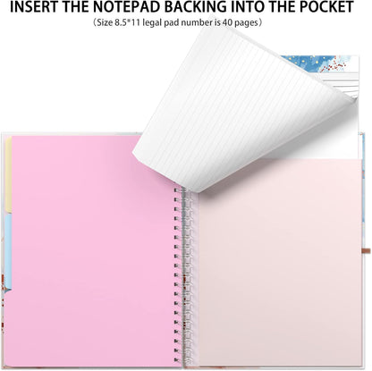 Rimilak Spiral Clipboards Folio with Refillable Lined Notepad, 14.5 x 9.8 In, Hardcover Cover with 5 Interior Pockets, Elastic Band and Pen Loop Series. Cute Stylish Clipfolio, Daisy Flower