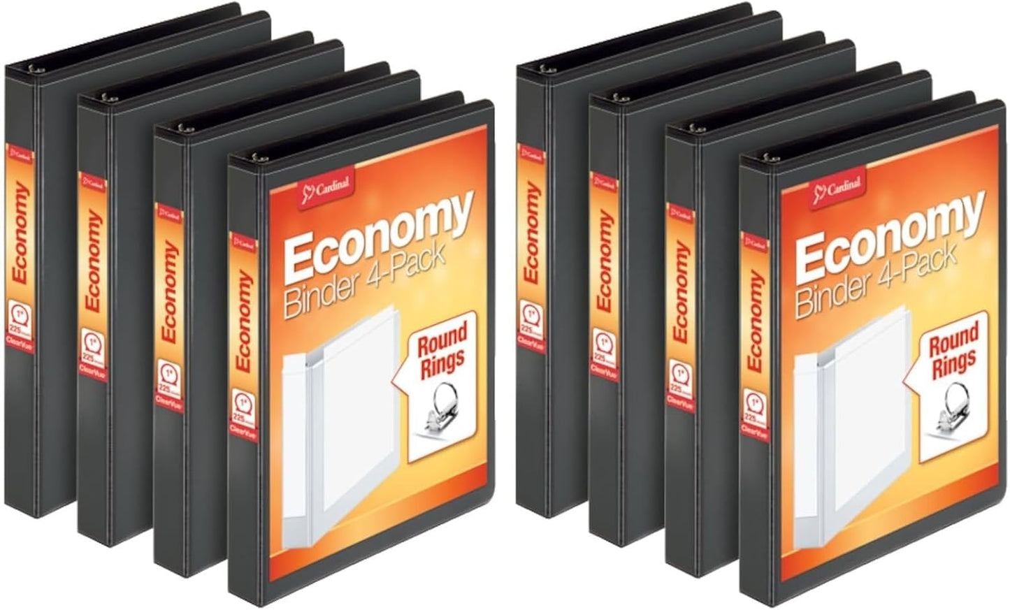 Cardinal Economy 3 Ring Binder, 1 Inch, Presentation View, Black, Holds 225 Sheets, Nonstick, PVC Free, 4 Pack of Binders (79512)