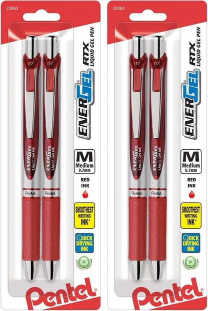 Pentel EnerGel RTX Retractable Liquid Gel Pen, Medium Line, Metal Tip, Pink/Violet Ink, 2-Pack (BL77BP2PV)